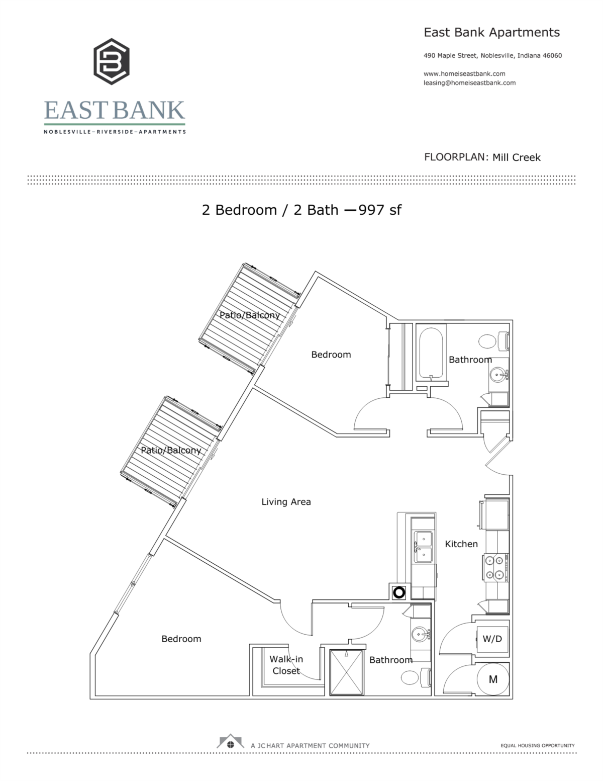 Mill Creek TwoBedroom Floor Plan East Bank Noblesville Riverside